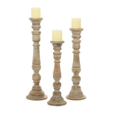 Image showing  Brown Mango Wood Candle Holder with Turned Style, 24 in., 21 in. and 18 in., 3 pc., 14342