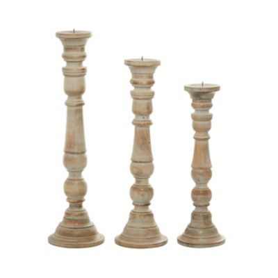 Image showing  Brown Mango Wood Candle Holder with Turned Style, 24 in., 21 in. and 18 in., 3 pc., 14342