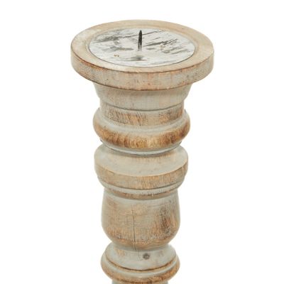 Image showing  Brown Mango Wood Candle Holder with Turned Style, 24 in., 21 in. and 18 in., 3 pc., 14342