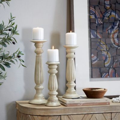 Harper & Willow Brown Mango Wood Traditional Candle Holders, 18 in., 15 in., 12 in., 3 pc., 51504