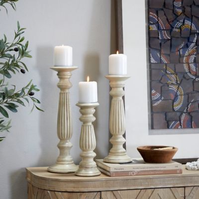 Harper & Willow Assorted Mango Wood Traditional Candle Holders, Brown, 3-Pack, 51504