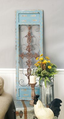 Harper & Willow Turquoise Farmhouse Ornamental Wood Wall Decor, 47 in. x 14 in.