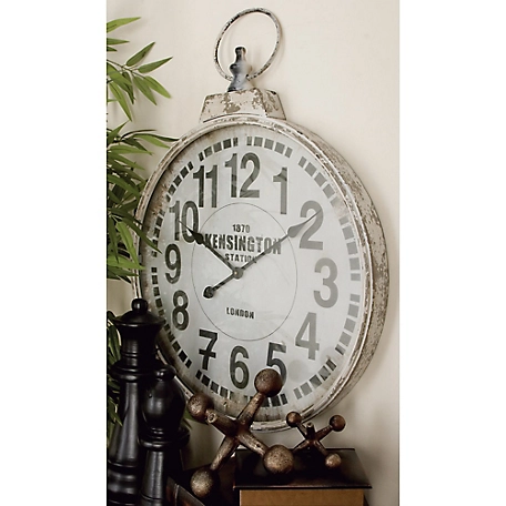 Harper & Willow 32 in. x 24 in. Vintage Metal Wall Clock, White