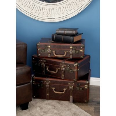 Harper & Willow Brown Leather Vintage Trunk, 18 in., 21 in., 23 in., 3 pc.