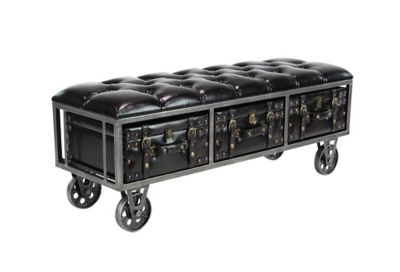 Image showing  Industrial Rectangular Faux Leather and Wood Storage Bench