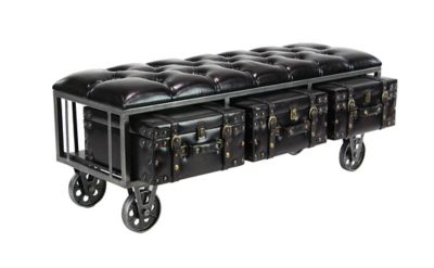 Image showing  Industrial Rectangular Faux Leather and Wood Storage Bench