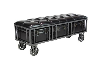 Image showing  Industrial Rectangular Faux Leather and Wood Storage Bench