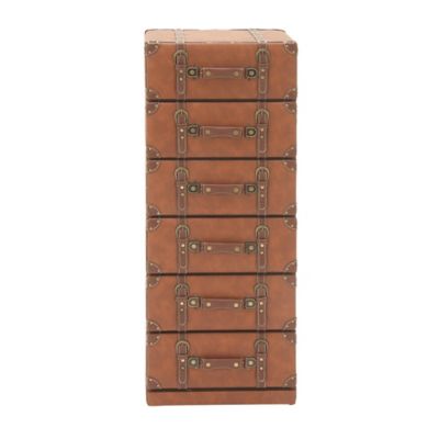 Image showing  6-Drawer Traditional Faux Leather and Wood Chest, 42 in. x 16 in. x 13 in., Tan