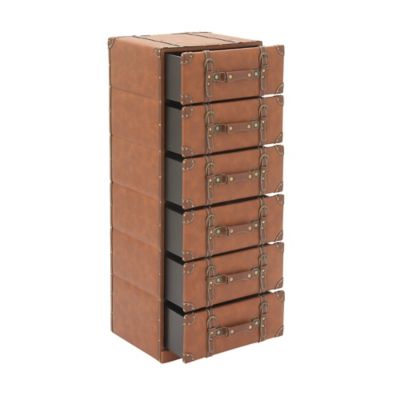 Image showing  6-Drawer Traditional Faux Leather and Wood Chest, 42 in. x 16 in. x 13 in., Tan