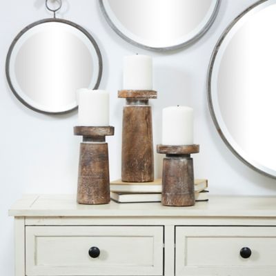 Harper & Willow Brown Mango Wood Natural Candle Holders, Mocha Brown, 6 in., 8 in., 10 in., 3 pc., 30975