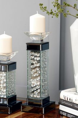Harper & Willow Clear Glass Glam Candlestick Holders, 15 in. x 5 in. x 5 in., 79282