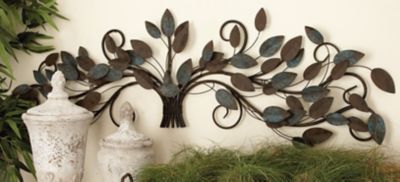 Harper & Willow Blue Metal Traditional Floral Wall Decor, 51 in. x 16 in.