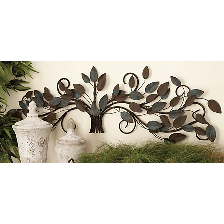Harper & Willow Blue Metal Traditional Floral Wall Decor, 51 in. x 16 in.