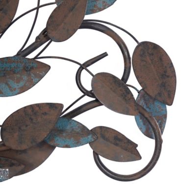 Image showing 2 th Harper & Willow Blue Metal Traditional Floral Wall Decor, 51 in. x 16 in.