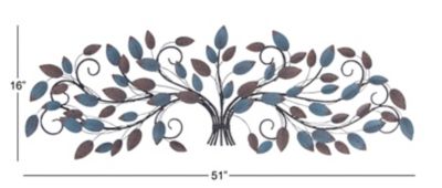 Image showing 4 th Harper & Willow Blue Metal Traditional Floral Wall Decor, 51 in. x 16 in.