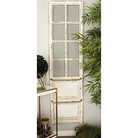 Harper & Willow Cream Wood Door Inspired Panel Scroll Wall Decor with Mesh Netting, 18 in. x 4 in. x 68 in.