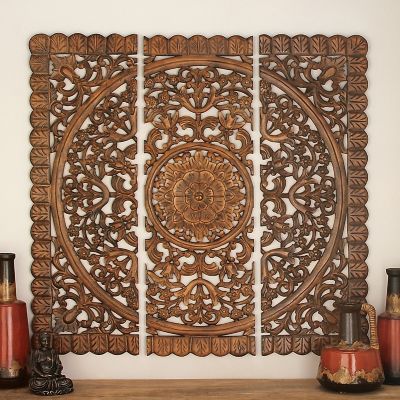 Harper & Willow Brown Wood Traditional Wall Decor, 48 in. x 48 in., 3 pc.