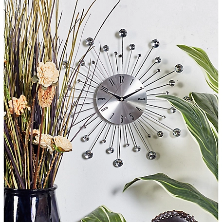 Harper & Willow 15 in. x 15 in. Glam Metal Wall Clock, Silver at