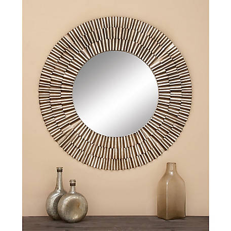 Rustic Metal Wall Mirror, 42 Round Mirror Silver