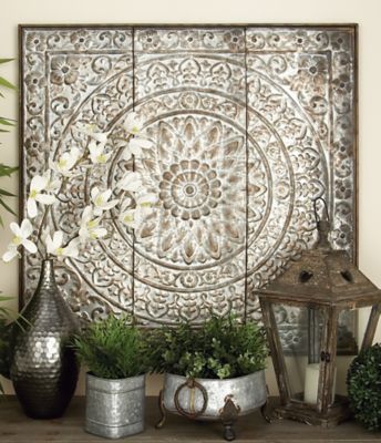 Harper & Willow Gray Metal Scroll Wall Decor with Embossed Details, 36 in. x 36 in.