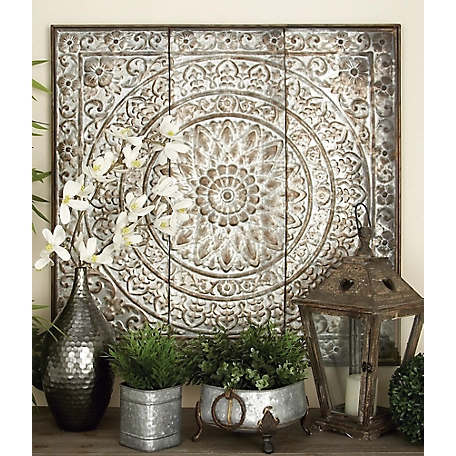 Harper & Willow Gray Metal Scroll Wall Decor with Embossed Details, 36 in. x 1 in. x 36 in.