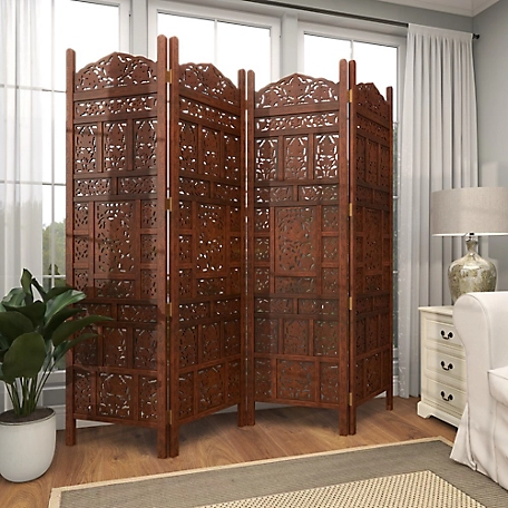 Harper & Willow Red Mango Wood Traditional Room Divider Screen, 72 in. x 80 in. x 1 in.