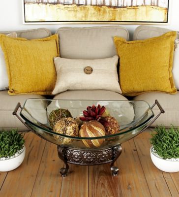 Harper & Willow Glass and Metal Traditional Serving Bowl, 10 in. x 23 in. x 14 in., Brown