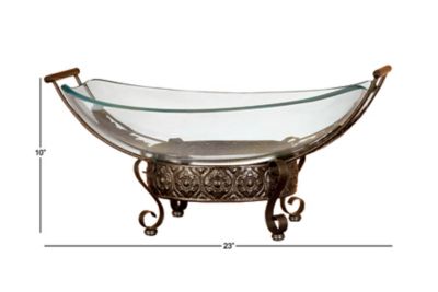 Image showing  Glass and Metal Traditional Serving Bowl, 10 in. x 23 in. x 14 in., Brown