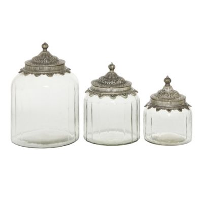 Image showing  6 in., 7 in. and 9 in. Clear Glass Traditional Decorative Jar Set, 3 pc.