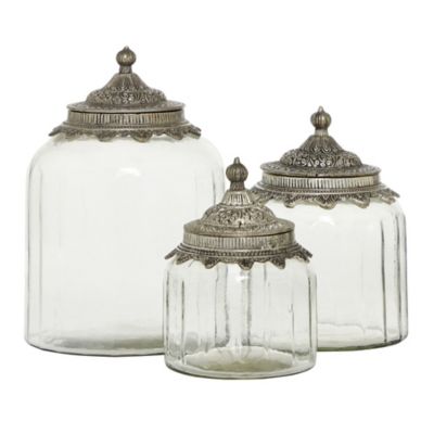 Image showing  6 in., 7 in. and 9 in. Clear Glass Traditional Decorative Jar Set, 3 pc.