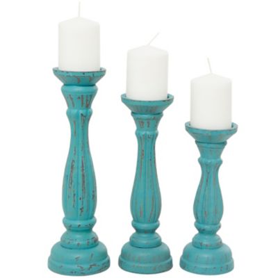 Image showing  Assorted Wood Traditional Candle Holders, Blue, 3-Pack