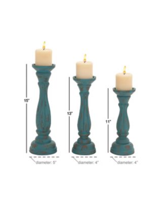 Image showing  Assorted Wood Traditional Candle Holders, Blue, 3-Pack