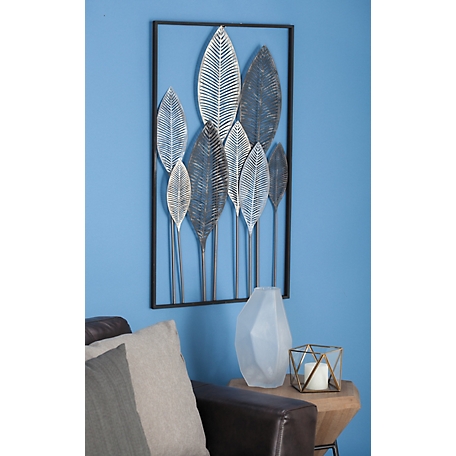Harper & Willow Bronze Metal Leaf Wall Decor with Black Frame, 20 in. x 1 in. x 37 in.