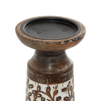 Image showing  Assorted Mango Wood Natural Candle Holders, Mocha Brown, 3-Pack