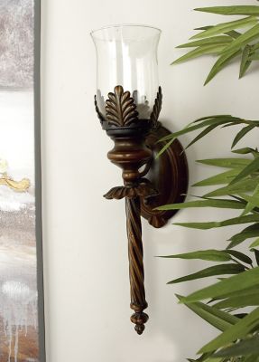 Harper & Willow Brown Glass Traditional Candle Wall Sconce, 18 in. x 5 in. x 7 in., 72273