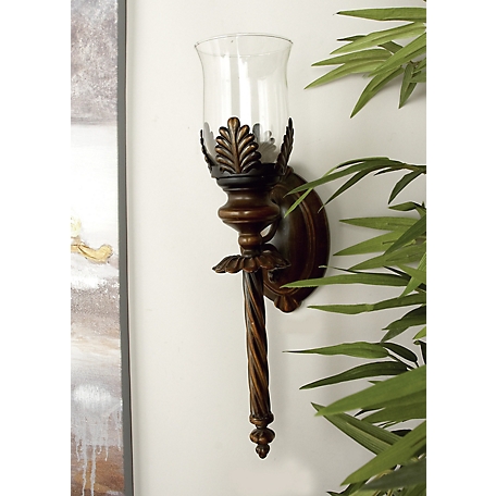 Harper & Willow Brown Glass Traditional Candle Wall Sconce, 18 in. x 5 in. x 7 in., 72273