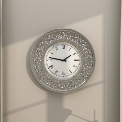 Harper & Willow White Glass Mirrored Wall Clock with Floating Crystals 20" x 2" x 20"