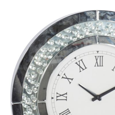 Image showing  Glass Mirrored Wall Clock with Floating Crystals, 20 in., White