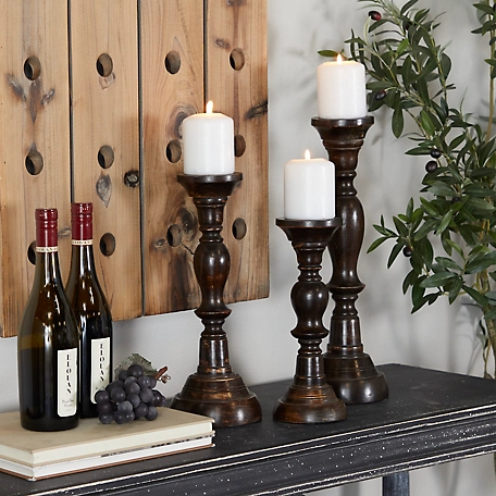 Harper & Willow Black Mango Wood Farmhouse Candle Holders, 18 in., 15 in., 12 in., 3 pc., 14309