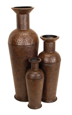 Image showing  3 pc. Brown Metal Traditional Vase Set, 50 in., 35 in., 26 in.