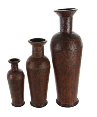 Image showing  3 pc. Brown Metal Traditional Vase Set, 50 in., 35 in., 26 in.
