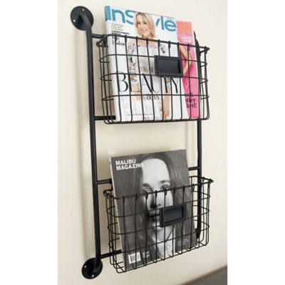 Harper & Willow Metal Industrial Magazine Rack Holder, 28 in. x 16 in. x 3 in., Black