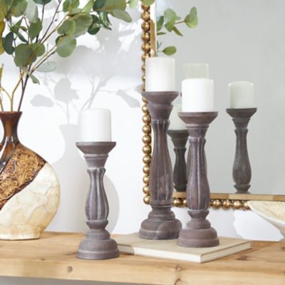 Harper & Willow Assorted Wood Traditional Candle Holders, Brown, 3-Pack