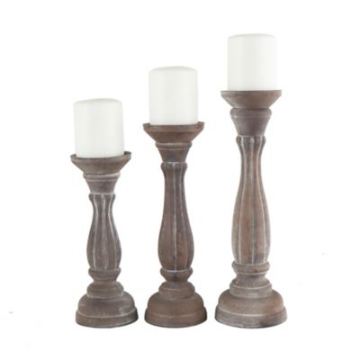 Image showing  Assorted Wood Traditional Candle Holders, Brown, 3-Pack