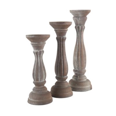 Image showing  Assorted Wood Traditional Candle Holders, Brown, 3-Pack