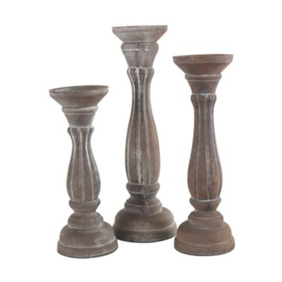 Image showing  Assorted Wood Traditional Candle Holders, Brown, 3-Pack