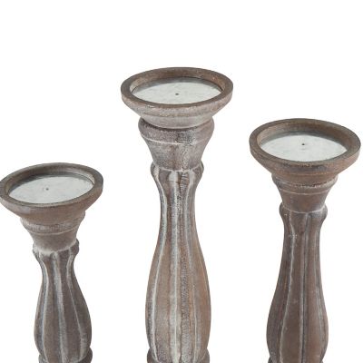 Image showing  Assorted Wood Traditional Candle Holders, Brown, 3-Pack