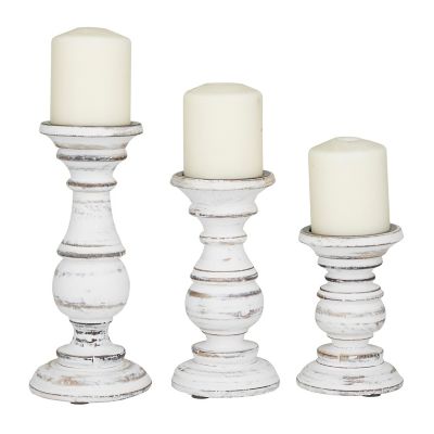Image showing  Assorted Mango Wood Traditional Candle Holders, White, 3-Pack, 51535