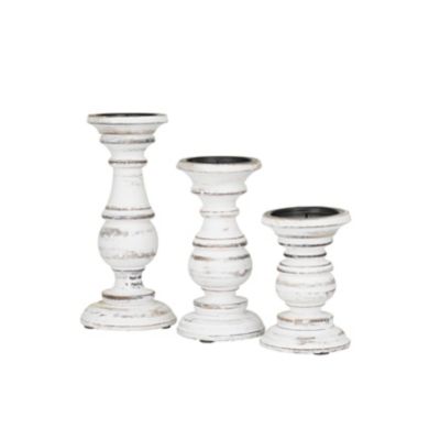 Image showing  Assorted Mango Wood Traditional Candle Holders, White, 3-Pack, 51535