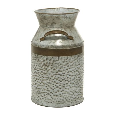 Image showing  12 in. Gray Metal Milk Can Decorative Jar